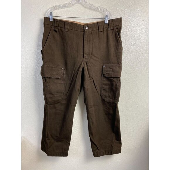 Duluth Men's Relaxed Fit Canvas Cargo Work Pants Brown size 40x28 Utility Cotton